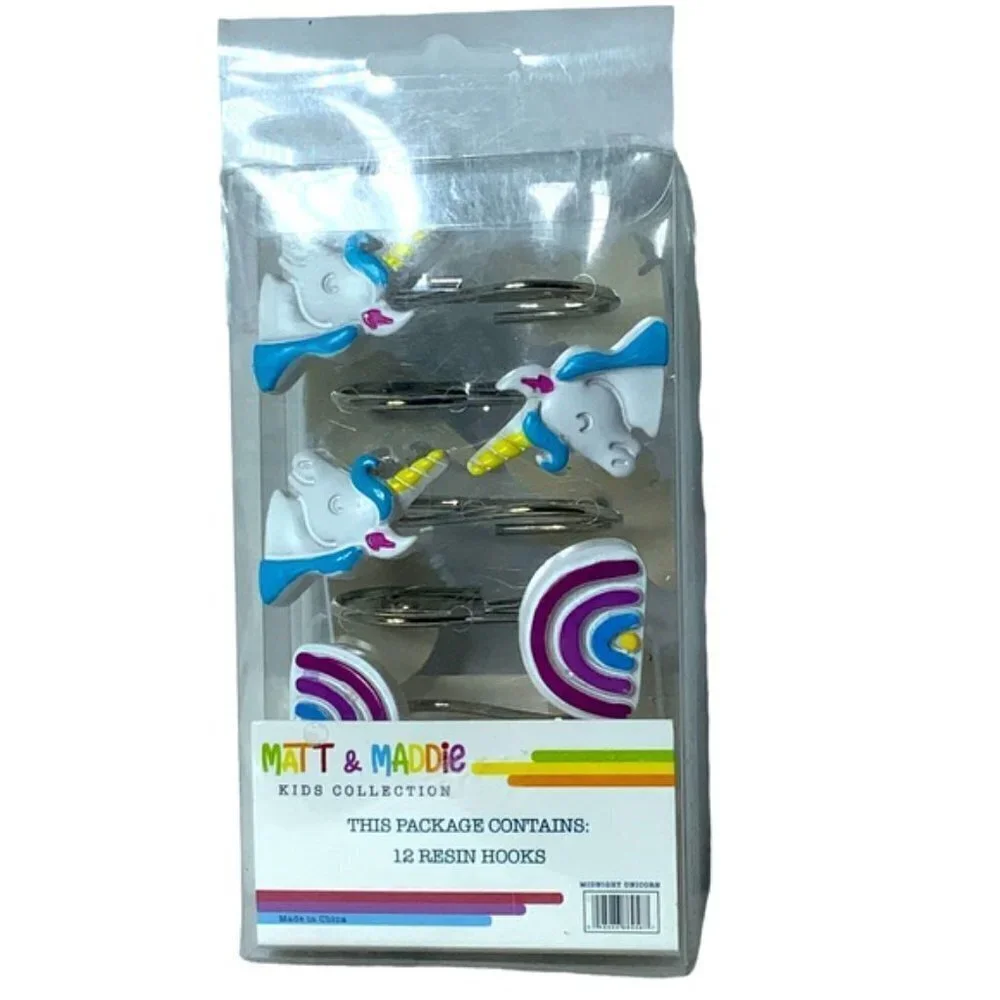 Matt & Maddie Unicorn Rainbow Hooks Kids Collection 12 Shower Curtain Hook Set